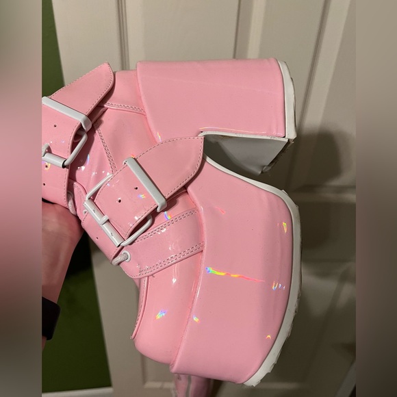 Demonia camel-305 baby pink stretch hologram over the knee boots - Picture 3 of 7